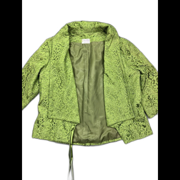 VTG Hand Made by Minnie Griffith Green Lace Floral Jacket XS/S - Picture 1 of 15